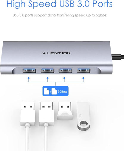 LENTION USB C Hub Multiport Adapter with 4K HDMI, 100W Charging, 4 USB 3.0 5Gbps Splitter Compatible 2016-2025 MacBook Pro, Mac Air, Surface, iPhone & Type-C Devices, Stable Driver(C35, Space Gray)
