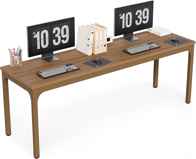 LITTLE TREE 78.7-Inch Ultra Long Double Desk, Writing Gaming Work Computer Two-Person Desk for Home Office, Walnut