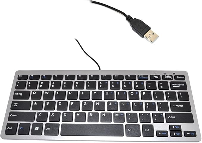 iKKEGOL Mini USB Slim Wired 78 Key Small Super Thin Compact Keyboard for Desktop Laptop PC Win 7 Mac (Black with Silver)