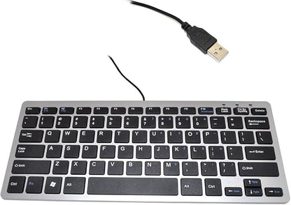 iKKEGOL Mini USB Slim Wired 78 Key Small Super Thin Compact Keyboard for Desktop Laptop PC Win 7 Mac (Black with Silver)