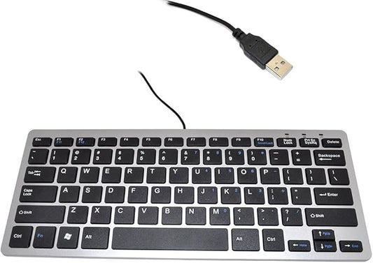 iKKEGOL Mini USB Slim Wired 78 Key Small Super Thin Compact Keyboard for Desktop Laptop PC Win 7 Mac (Black with Silver)