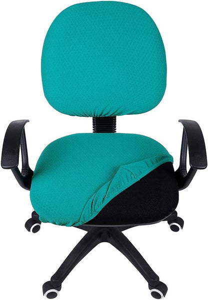 Smiry Stretch Jacquard Office Computer Chair Covers, Removable Washable Universal Desk Rotating Chair Slipcovers Protector, Seat + Backrest Cover, Peacock Green