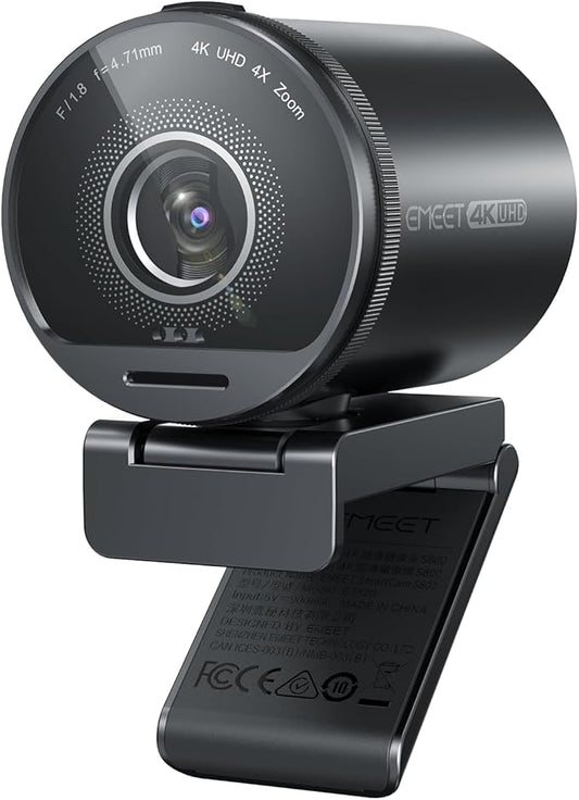 EMEET SmartCam S800 4K Webcam for Streaming, 1/2'' Sensor, Supports HDR, PDAF&TOF Dual-autofocus, 1080P@60fps, 2 Noise-Cancelling Mics, 40°-73° FOV, Perfect for Live Streaming & Online Meetings