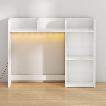 Furinno Classic Desk Shelf with LED Lights, 5-Shelf Hutch, White | LED Desktop Book Shelf, Desk Organzier, for Office Supplies, Office Desk Accessories