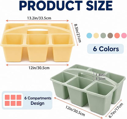 6 Pack Assorted Colors 6 Compartment Classroom Caddy with Handle Portable Plastic Storage Classroom Caddies Organizer for Classrooms Supply Teacher Office Table Desk(Groovy)