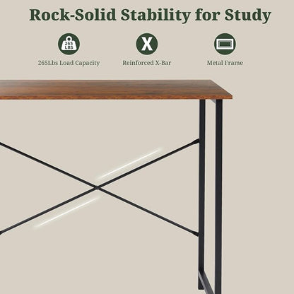 Computer Desk 32 Inch, Simple Home Office Desk Study Writing Table, Sturdy Metal Frame, Scratch-Resistant MDF Desktop for Bedroom Dorm Workspace Small Space, Brown