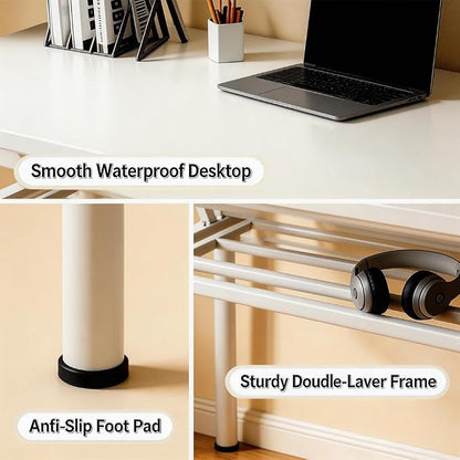 Folding Desk for Small Spaces, 39.4 Inch Foldable Computer Desk, No Assembly Required, Space Saving Portable Study Table for Compact Home Office, Bedroom, Dorm, Apartment, White