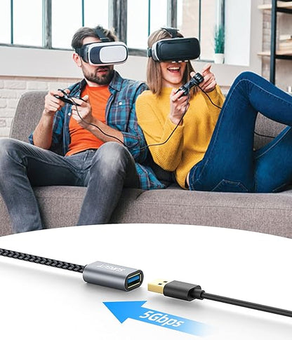 SUNGUY 5Gbps USB 3.0 Extension Cable, [2P 1FT] USB A Male to Female Extender Cord, Braided High Data Transfer Compatible with Xbox, Hard Drive, Webcam, USB Keyboard, Mouse, Flash Drive, Oculus VR