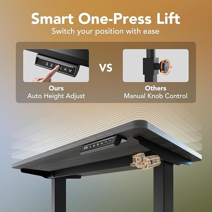HUANUO Electric Standing Desk, 71" x 30" Height Adjustable Desk, 4 Memory Height Settings, Sit to Stand Up Desk for Home Office, with Headphone Hook, Cable Manager, Walnut