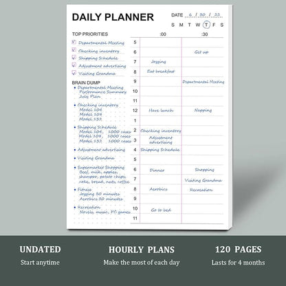 Tiankool To Do List Notepad - Daily To Do List with Priorities, Hourly Scheduler and Notes - Daily Planner Notepad for Work, Study, Appointments, 60 Tear Off Sheets Planning Pad, 7x10 Inch