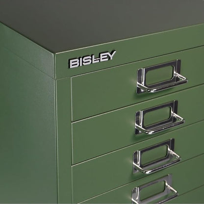 Bisley 10-Drawer Steel MultiDrawer Cabinet - Olive Green | Chrome Pull Handles with Label Holders, Powder-Coated Steel, Removable Drawers, Fits Under Most Desks, Labels Included