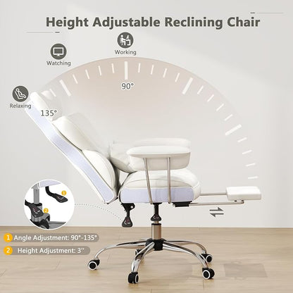 Giantex Office Desk Chair, Big and Tall Executive Office Chair with Foot Rest and Lumbar Support, High Back Leather Swivel Computer Task Chair, Large Ergonomic Reclining Home Office Chair, White