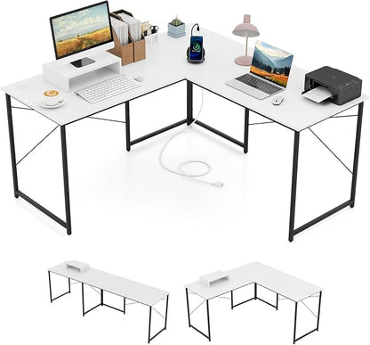 Tangkula L-Shaped Computer Desk with Power Outlets, 95” Long 2-Person Desk with Monitor Shelf, Modern Corner Desk Gaming Table with USB Ports for Home Office
