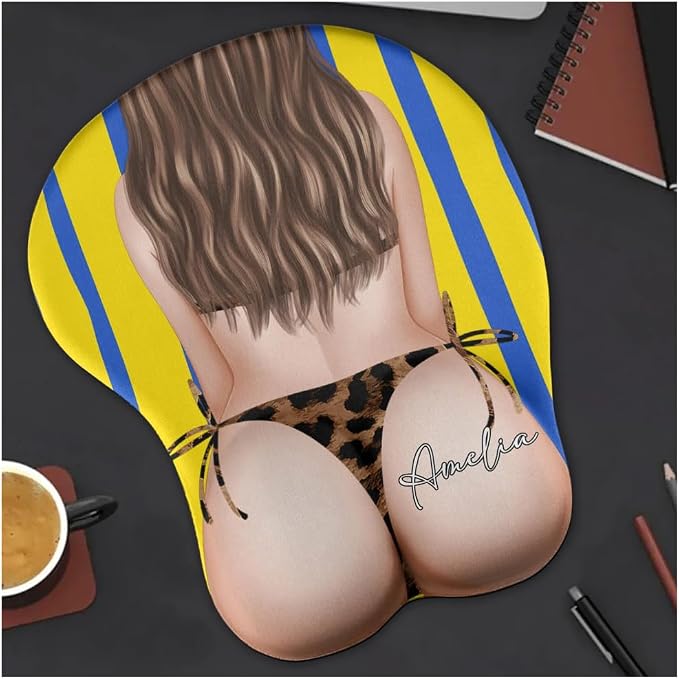 Big B UTT Funny & Naughty - Personalized Mouse Pad, Big Butt Funny & Naughty - Personalized Mouse Pad, Custom Name 3D Butt Mat with Wrist Support, Novelty Gag Gift for Boyfriend, Husband, Couples