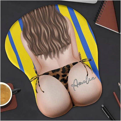 Big B UTT Funny & Naughty - Personalized Mouse Pad, Big Butt Funny & Naughty - Personalized Mouse Pad, Custom Name 3D Butt Mat with Wrist Support, Novelty Gag Gift for Boyfriend, Husband, Couples