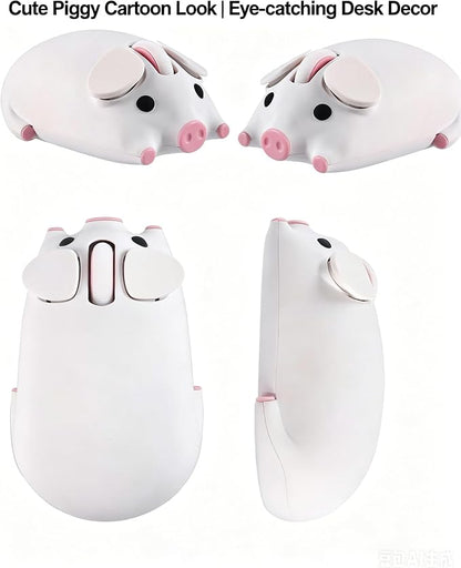 Wireless Mouse Cute Pig Design Bluetooth Dual Mode Portable Compact Lightweight Silent Optical Kawaii Mice for PC Laptop Computer Tablet Macbook Pro/Air Kids Girls Student School Office Gift White