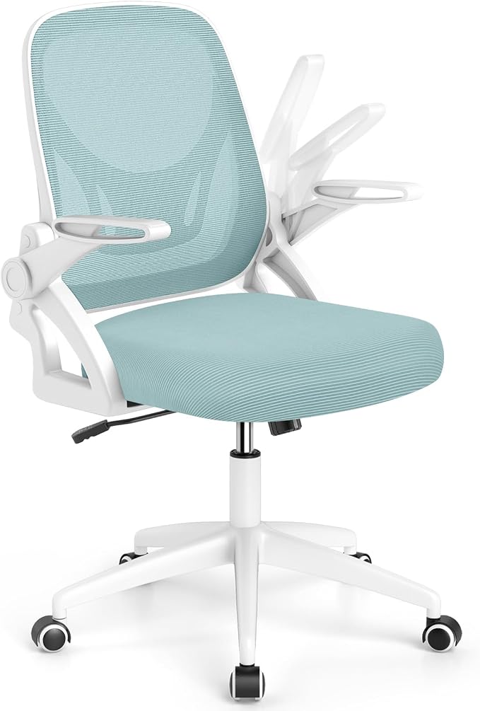 Giantex Mesh Office Chair, Ergonomic Desk Chair with Flip-up Arms & Lumbar Support, Height Adjustable Swivel Computer Desk Chair with High Back for Home Office (Blue)