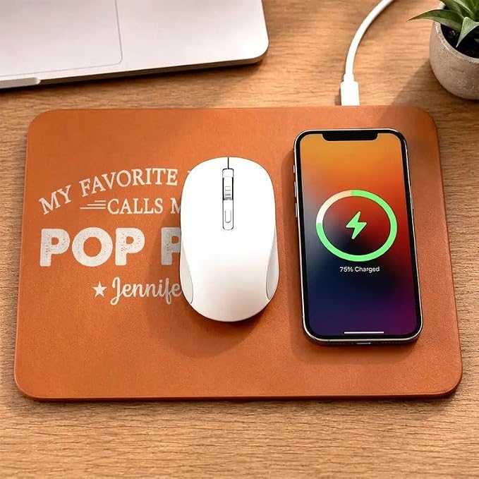 Personalized Leather Charging Mat, My Favorite People Call Me Grandpa Dad Wireless Charging Desk Mat, Custom Dad Gift from Kids, Fathers Day Gift for Dad, Papa, Grandpa, Daddy 6