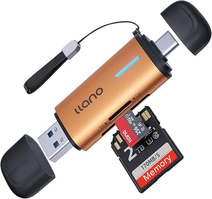 llano Micro SD Card Reader, 2 in 1 USB C 3.0 SD Card Reader Dual Slots Card Adapter, Memory Card Reader for MicroSD, SDHC, SDXC, Compatible with iPhone 17/16/15, MacBook, iPad, Android, Computer