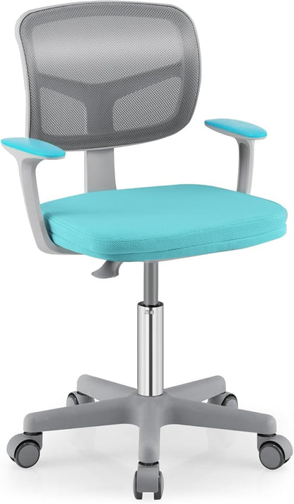 Giantex Kids Desk Chair, Ergonomic Adjustable Teen Task Chair w/Y-Shaped Lumbar Support, Armrest & Universal Wheels, Mesh Kid Office Chair for Sturdy, Kids Computer Chair for Boy Girl 4-12, Turquoise