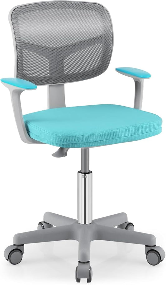 Giantex Kids Desk Chair, Ergonomic Adjustable Teen Task Chair w/Y-Shaped Lumbar Support, Armrest & Universal Wheels, Mesh Kid Office Chair for Sturdy, Kids Computer Chair for Boy Girl 4-12, Turquoise