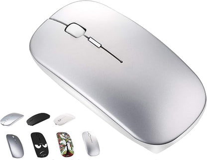 Bluetooth Wireless Mouse for MacBook Air Mac Pro Laptop Computer iPad Pad PC Laser Optical Rechargeable Mini Slim Silent Mouse Widely Used Desktop Hp iMac (Silver)