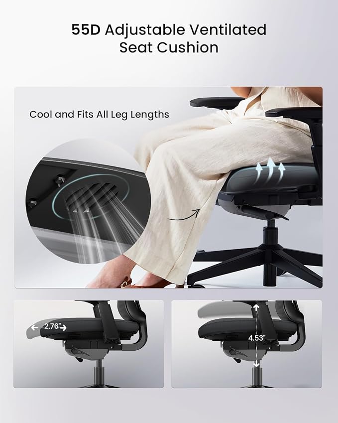 ProtoArc Ergonomic Office Chair - Flexer Pro Mesh Desk Chair with Lumbar Support for Women, Slide Seat & 4D Armrests, Tilt Lock | Stylish & Comfortable for Home Office, Computer Work - Black