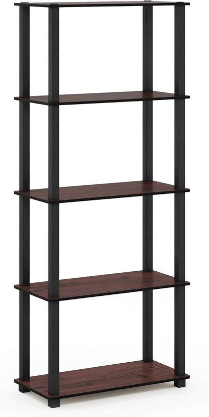 Furinno Turn-N-Tube 5-Tier Multipurpose Shelf / Display Rack / Storage Shelf / Bookshelf, Square Tubes, Dark Cherry/Black