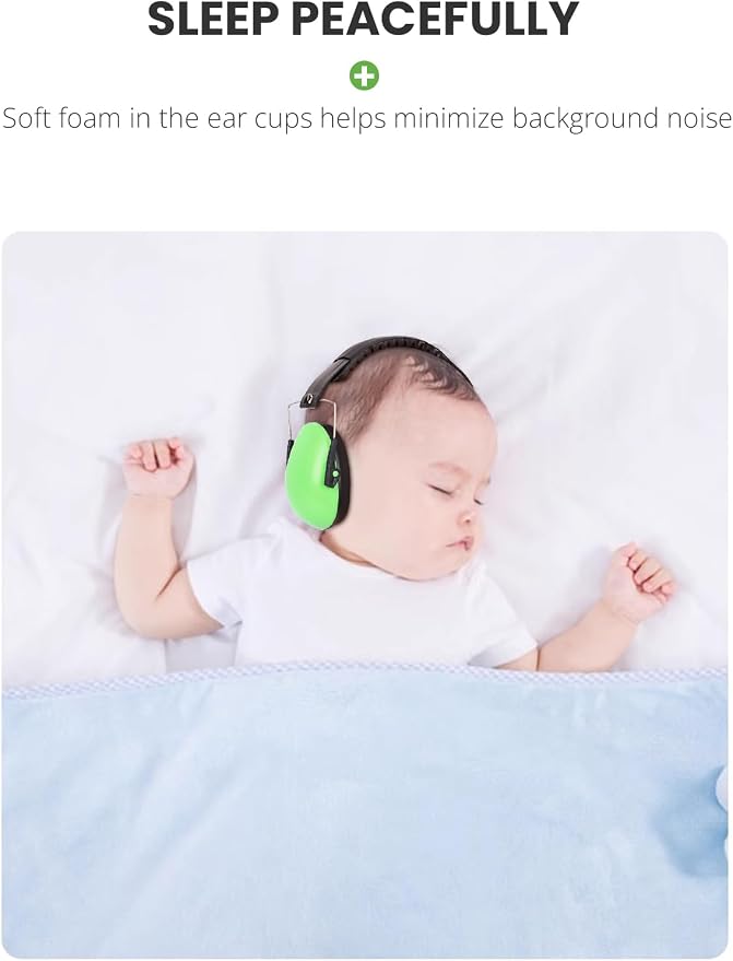Small Size Hearing Protection Ear Muffs, Adjustable Noise Reduction Headphones for Study, Sleeping, and Travel, Green