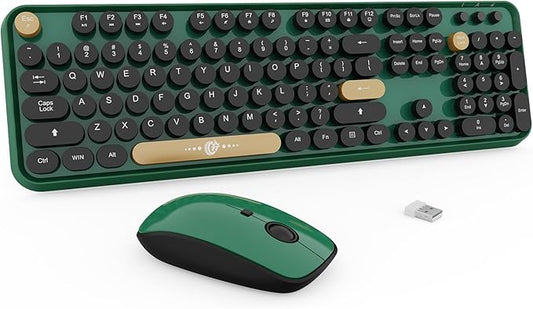 Green Wireless Keyboard and Mouse Combo,Typewriter Keyboard with Round Keys,2.4G Wireless Full Size Colorful Keyboard with Number Pad for Computer Laptop and Desktop