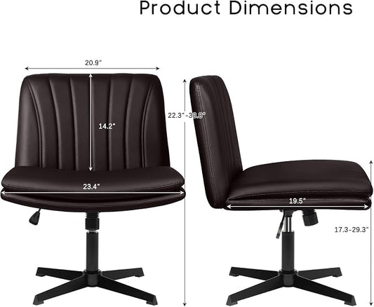 PUKAMI Criss Cross Chair,Comfy Cross Legged Office Desk Chair No Wheels,Modern Fabric Swivel Adjustable Height Mid Back Wide Seat for Home Office Computer (Pu Brown)