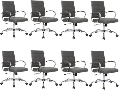 LeisureMod Benmar Leather Office Desk Chair, Mid-Back Ergonomic Swivel Chair with Lumbar Support, Adjustable Height, Tilt Lock, Cushioned Seat & Back, Home Office Task Chair (Charcoal, Set of 8)