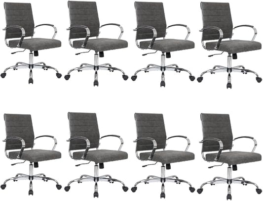 LeisureMod Benmar Leather Office Desk Chair, Mid-Back Ergonomic Swivel Chair with Lumbar Support, Adjustable Height, Tilt Lock, Cushioned Seat & Back, Home Office Task Chair (Charcoal, Set of 8)