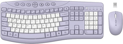 Wireless Keyboard and Mouse Combo, 2.4G Full Size Quiet Ergonomic Curved Keyboard for Natural Typing, 3-Level DPI Adjustable Silent Mouse for Windows, Mac OS, Desktop/Office and Home (Purple-B)