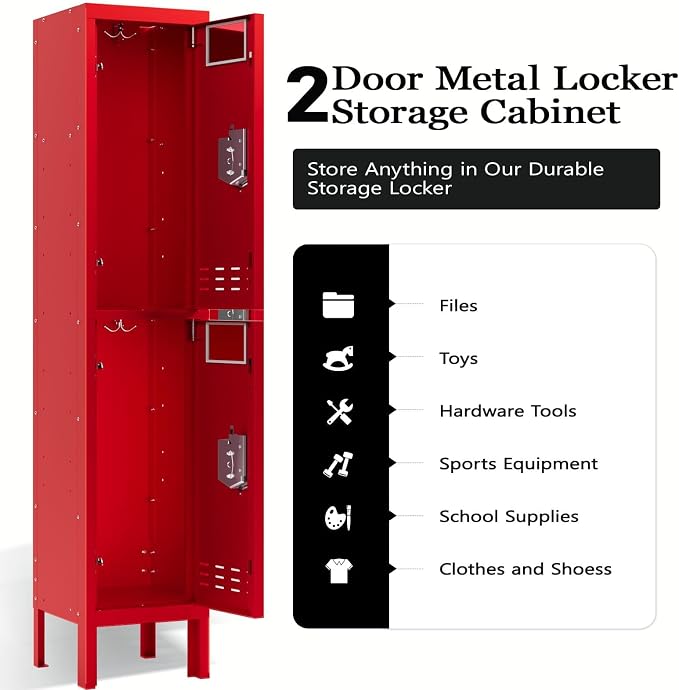 BUTISOW Metal Lockers - 66" Height Steel Lockers for Employees with 2 Door Storage Locker with Card Slot for Employees Gym School Home Office Garage - Assembly Required