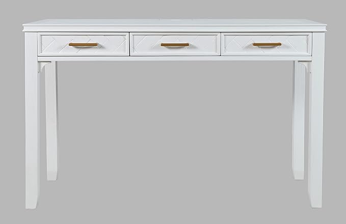 Jofran Mid-Century Modern Acacia Wood Writing Desk with 3 Drawers and USB Charging Port, 48 Inch Computer Desk for Home Office Work, Blanc