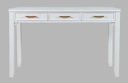 Jofran Mid-Century Modern Acacia Wood Writing Desk with 3 Drawers and USB Charging Port, 48 Inch Computer Desk for Home Office Work, Blanc