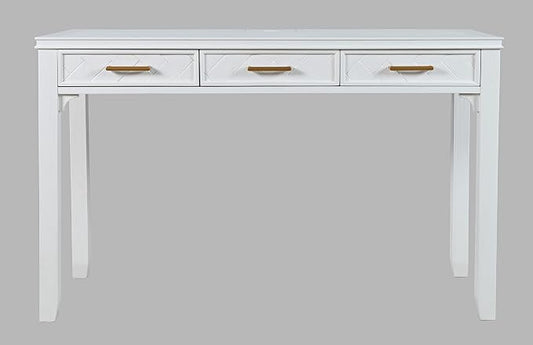 Jofran Mid-Century Modern Acacia Wood Writing Desk with 3 Drawers and USB Charging Port, 48 Inch Computer Desk for Home Office Work, Blanc