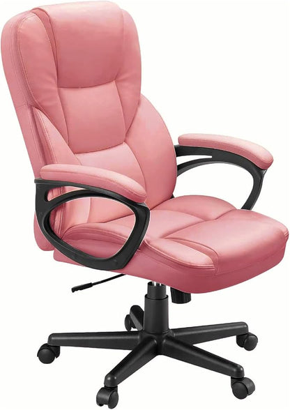 Furmax Office Executive Chair High Back Adjustable Managerial Home Desk Chair, Swivel Computer PU Leather Chair with Lumbar Support (1, Pink)