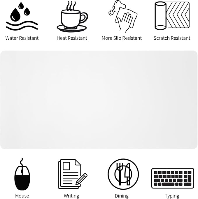 Bloss White Desk Mat, Mouse Pad, Waterproof Leather Desk Pad, Desk Matt for Desktop, Non-Slip Ccomputer Desk Protecor Mat for Office/Home/Decor(27.6 x 13.8 Inches)