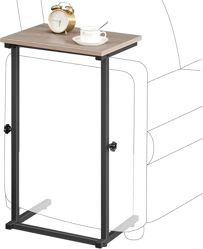 HOOBRO C Shaped End Table, Adjustable Height Sofa Side Table, Slide Under Couch Table, C Shaped Side Table for Small Spaces, for Living Room, Bedroom, Greige and Black BG71SF01