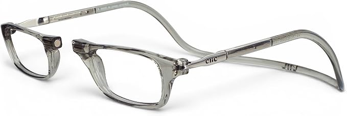 Clic Magnetic Reading Glasses - Adjustable Neck Hanging Readers - Secure Fit with Rigid Headband - Original (S-M, Smoke, 1.50)