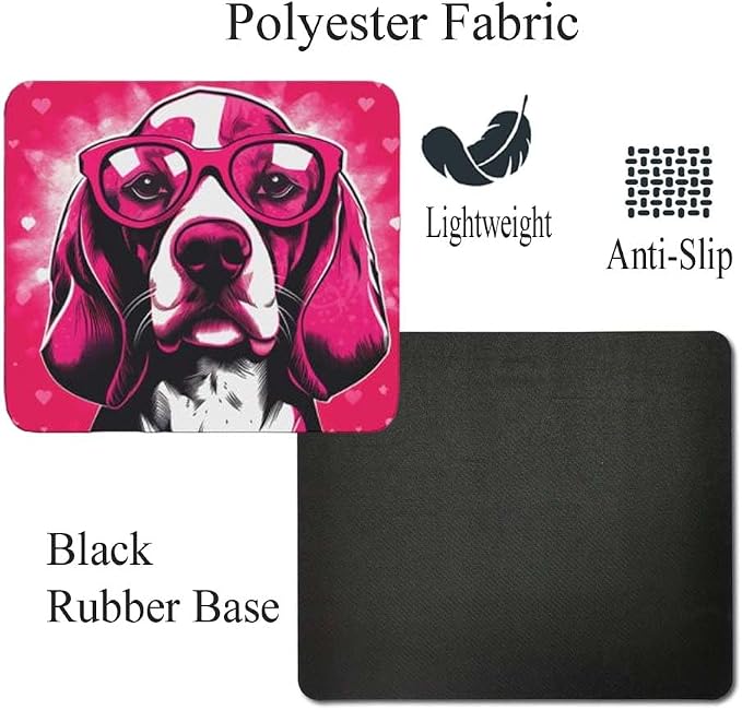 Pink Mousepad Glamour Dog Beagle Mouse Pad for Home Office Gaming Working Desk Computer Desktop Accessories Non-Slip Rubber Mousepad for Dog Lovers