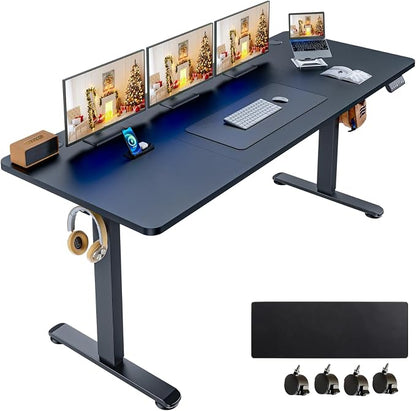 Electric Standing Desk 63 x 24 Inches Adjustable Height Sit Stand Up Desk for Home Office Computer Workstation Memory Preset with Wheels, Black
