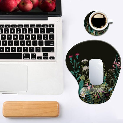 DOOKE Ergonomic Mouse Pad with Wrist Support and Coaster,Mouse Pads with Non-Slip PU Base for Home Office Working Studying Easy Typing & Pain Relief Weeds