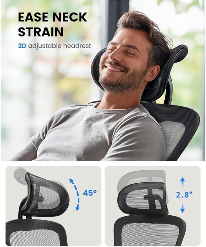 NOBLEWELL Ergonomic Office Chair with Padded Lumbar Support, 2D Headrest, Adjustable Armrests, Upgraded Contoured Seat Cushion, 130° Rocking Tilt, Computer Gaming Chair for Home Office, Pack of 6