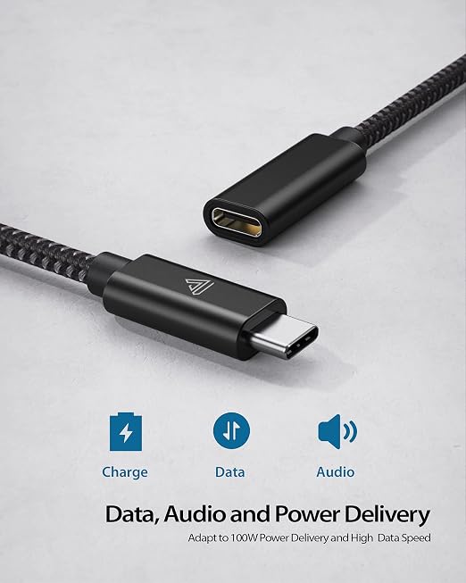 Faracent USB Type C Extension Cable (10Ft/3m), USB 3.1(5gbps) Type C Male to Female Extension Charging & Sync for iPhone 15, MacBook Air M4/ M3/ Pro, iPad Pro Dell XPS Surface Book- Black