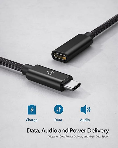 Faracent USB C Extension Cable (20Gbps/240W/4.3FT/1.3M), USB 3.2 Type C 3.1 Male to Female Extension Charging & Sync for iPhone Pixel PSVR2 MacBook Air Pro/New iPad Dell XPS Surface Book-Black