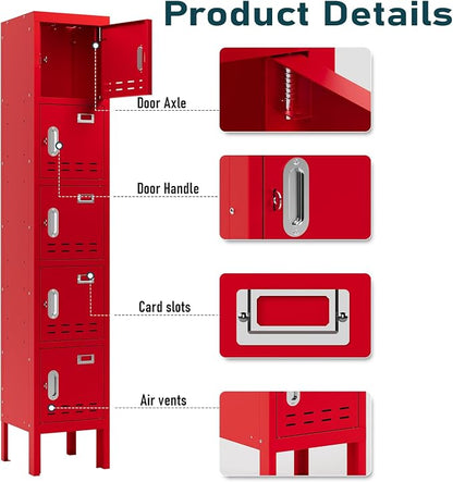 BUTISOW Metal Lockers - 66" Height Steel Lockers for Employees with 5 Door Storage Locker with Card Slot for Employees Gym School Home Office Garage - Assembly Required