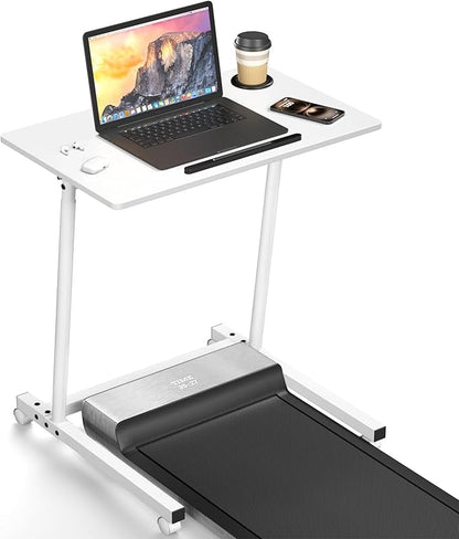 Eocnrhe Treadmill Desk, Mobile Small Standing Desk with Wheels for Walking Pad, Portable Table for Laptop, Rolling Table Adjustable Height, Bedside Table，White